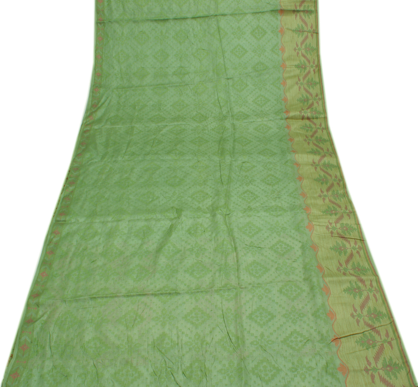 Sushila Vintage Green Saree Pure Silk Woven Abstract Sari Fabric