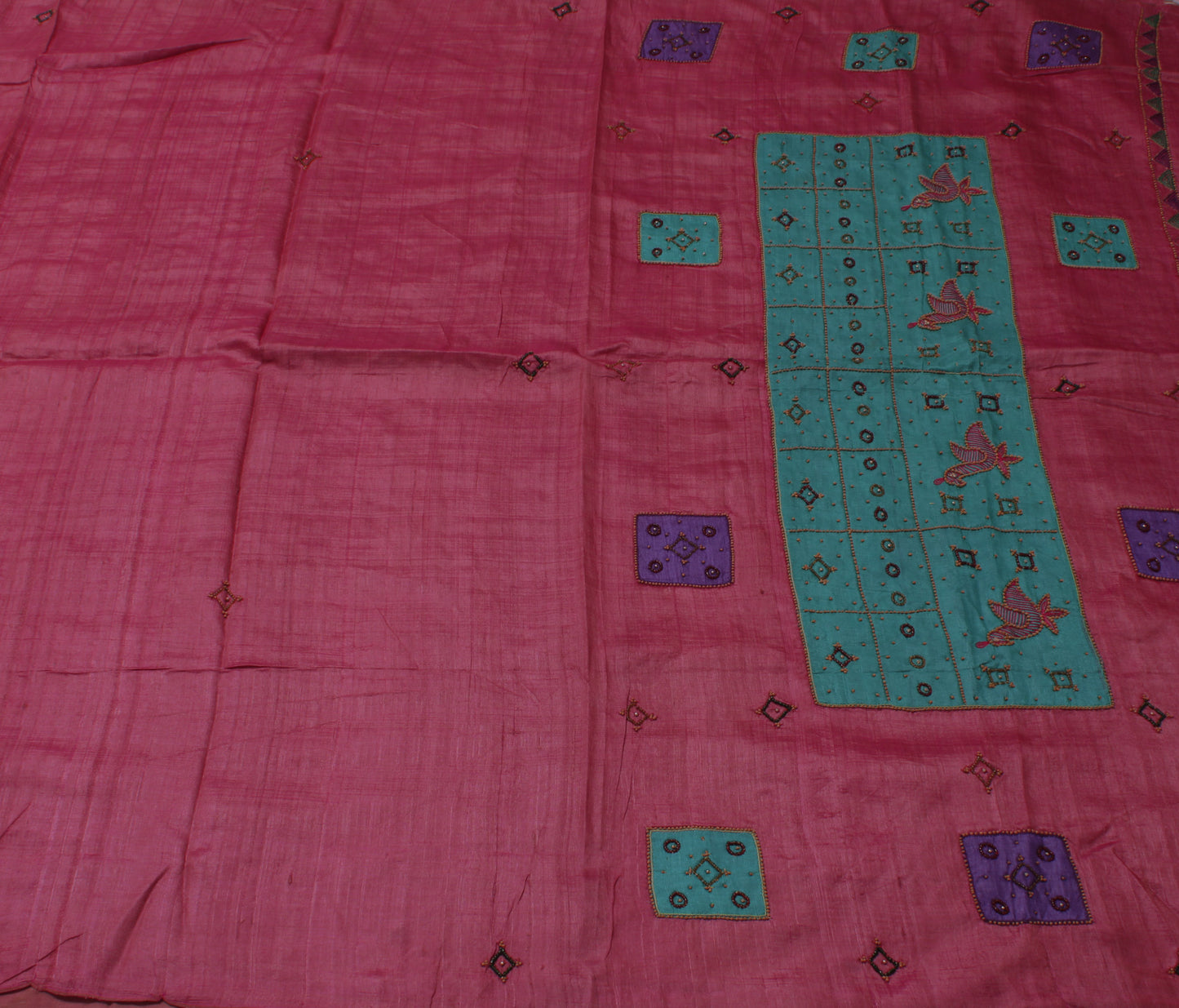 Sushila Vintage Indian Saree 100% Pure Silk Embroidered Abstract Sari Fabric