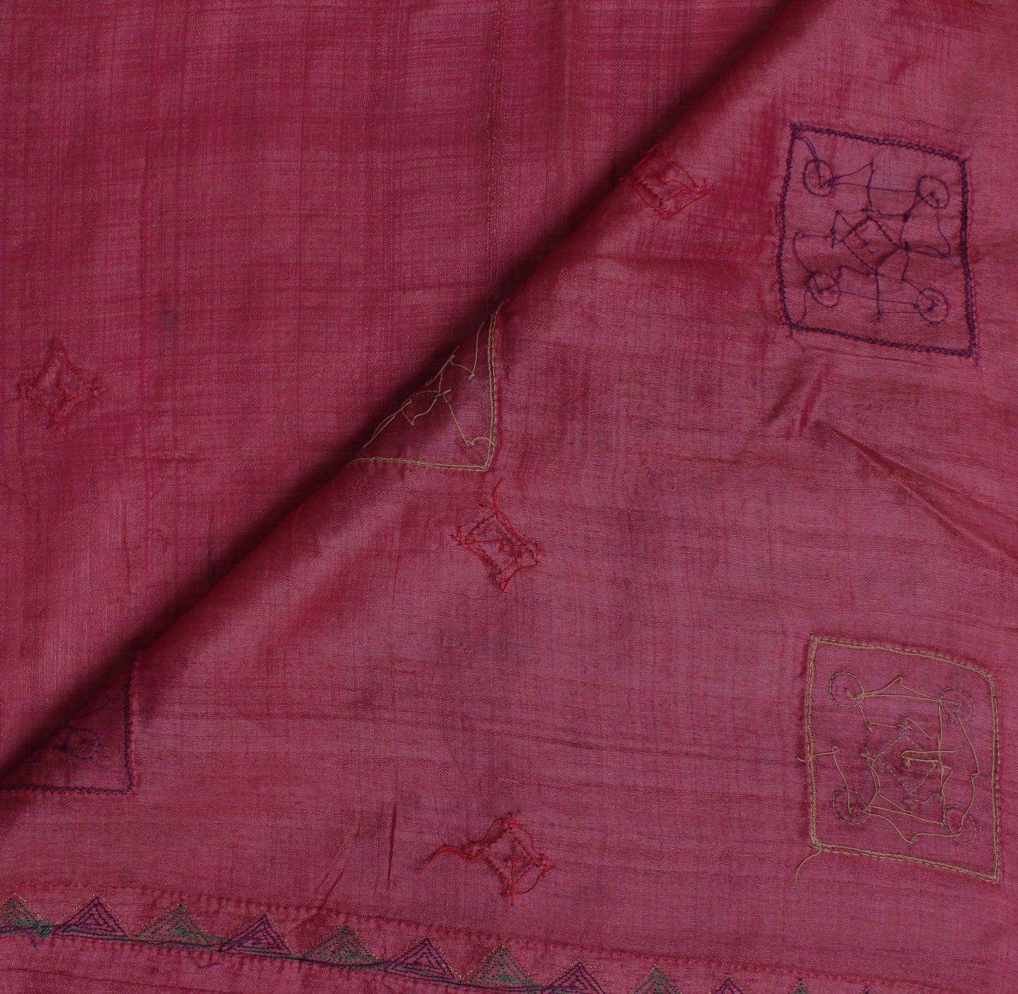 Sushila Vintage Indian Saree 100% Pure Silk Embroidered Abstract Sari Fabric