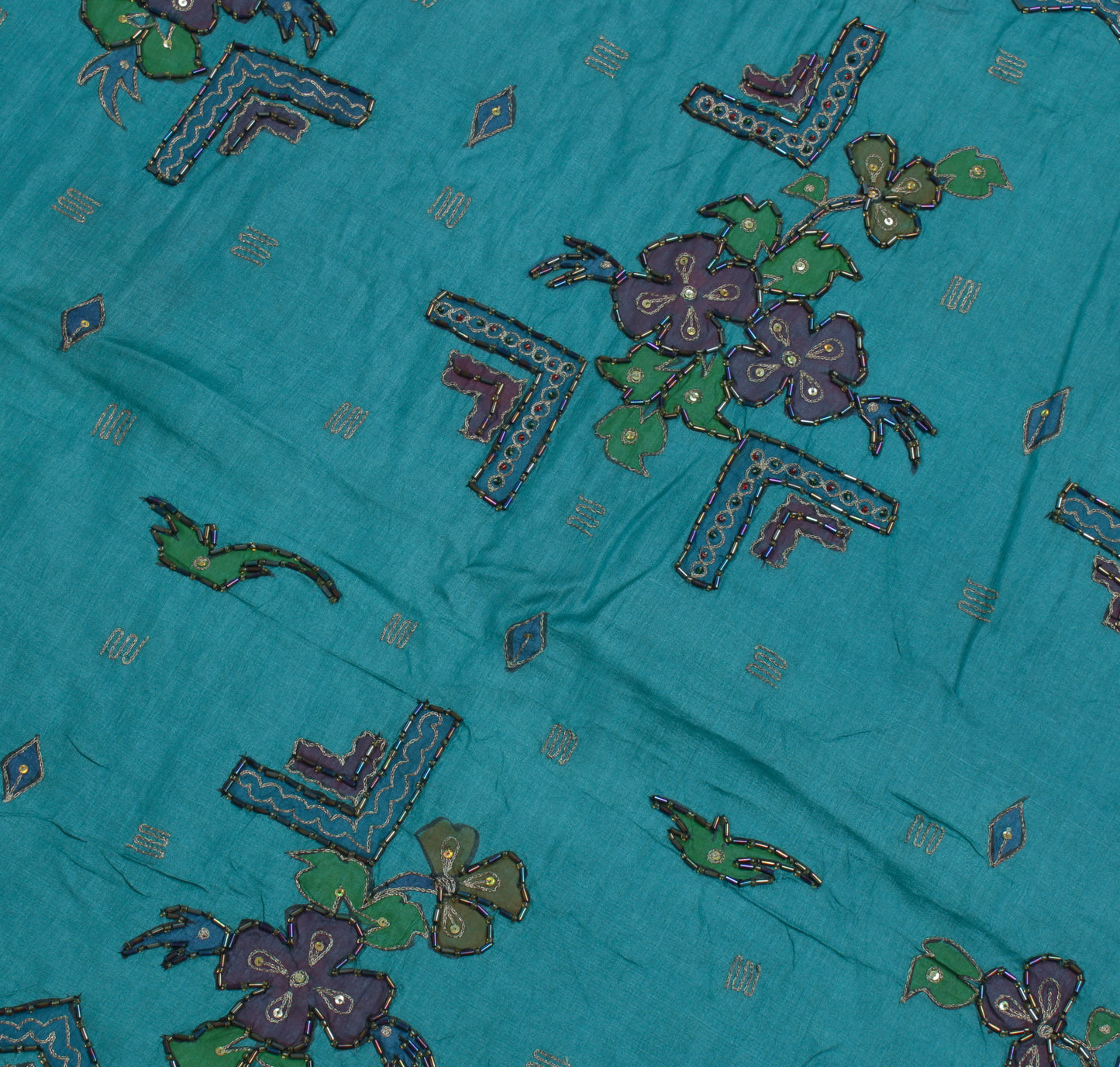 Sushila Vintage Blue Saree 100% Pure Silk Printed & Embroidered Sari Fabric