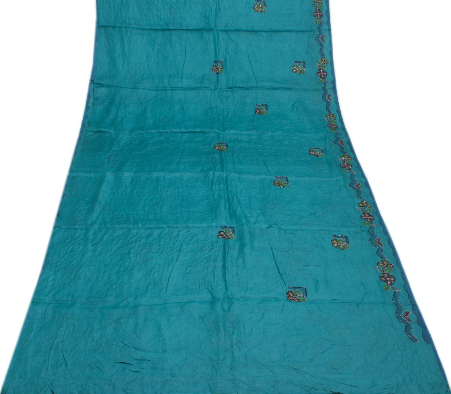 Sushila Vintage Blue Saree 100% Pure Silk Printed & Embroidered Sari Fabric