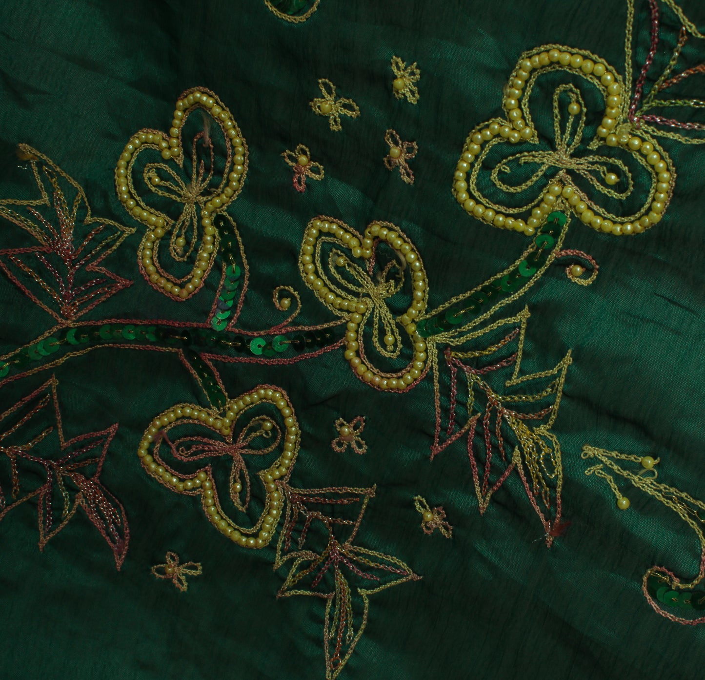 Sushila Vintage Teal Green Saree Blend Georgette Embroidered Floral Sari Fabric