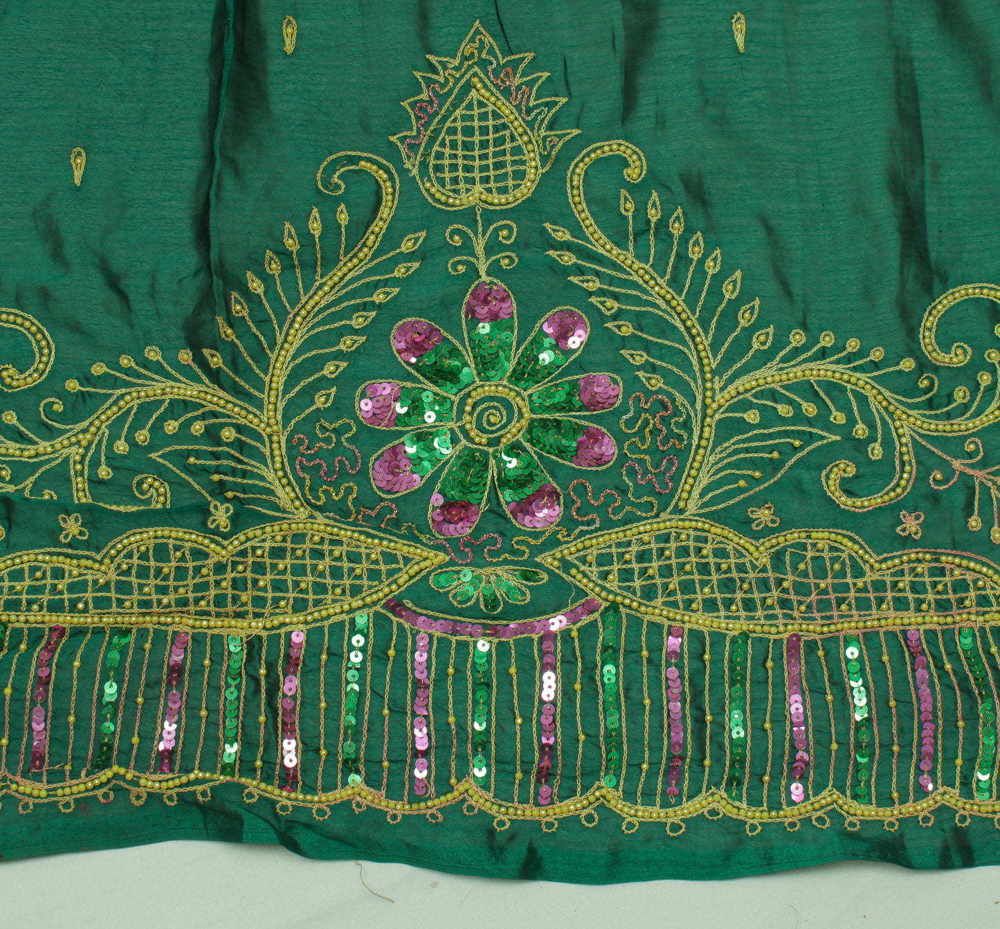 Sushila Vintage Teal Green Saree Blend Georgette Embroidered Floral Sari Fabric