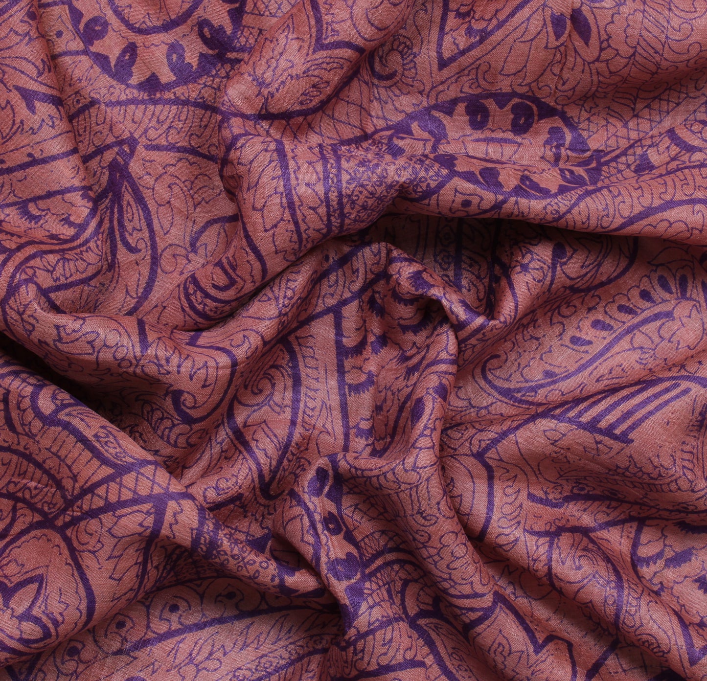 Sushila Vintage Mauve Saree 100% Pure Silk Printed Floral Sari Craft Fabric