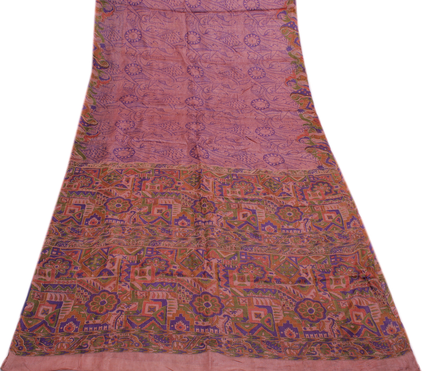 Sushila Vintage Mauve Saree 100% Pure Silk Printed Floral Sari Craft Fabric