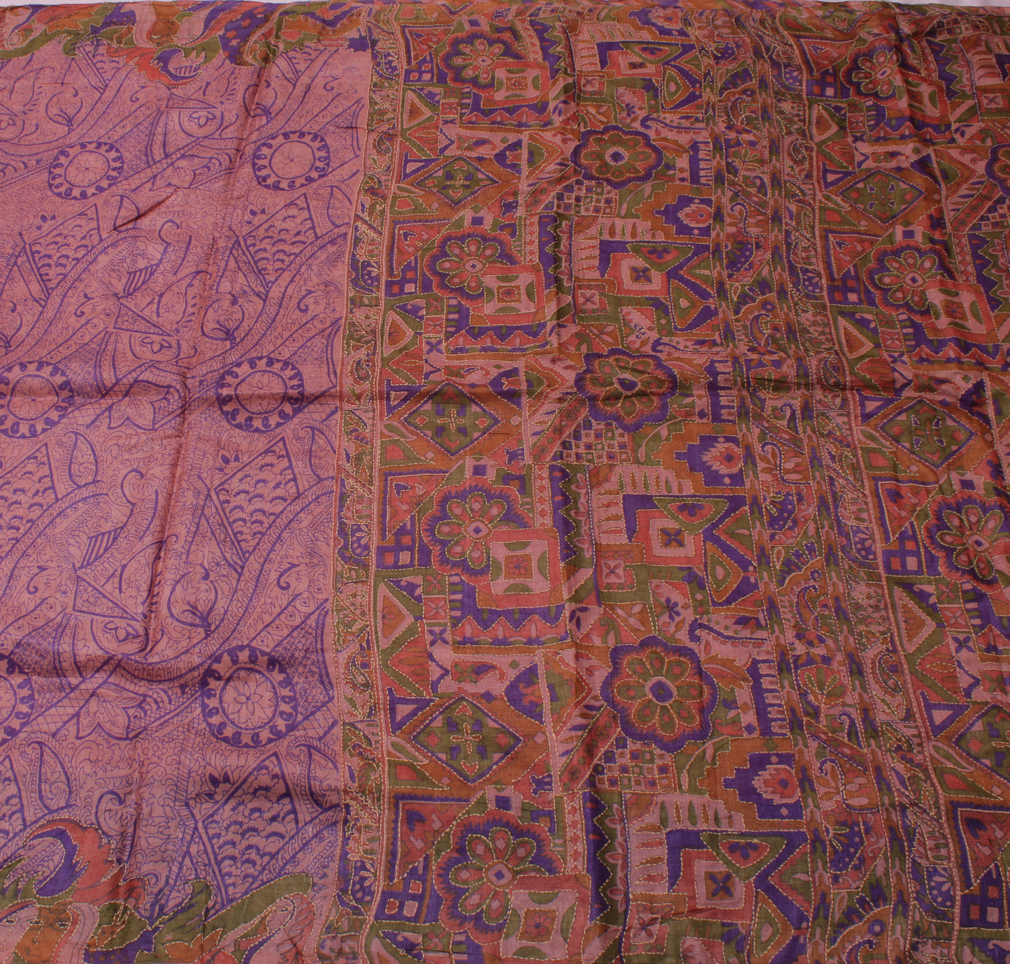 Sushila Vintage Mauve Saree 100% Pure Silk Printed Floral Sari Craft Fabric