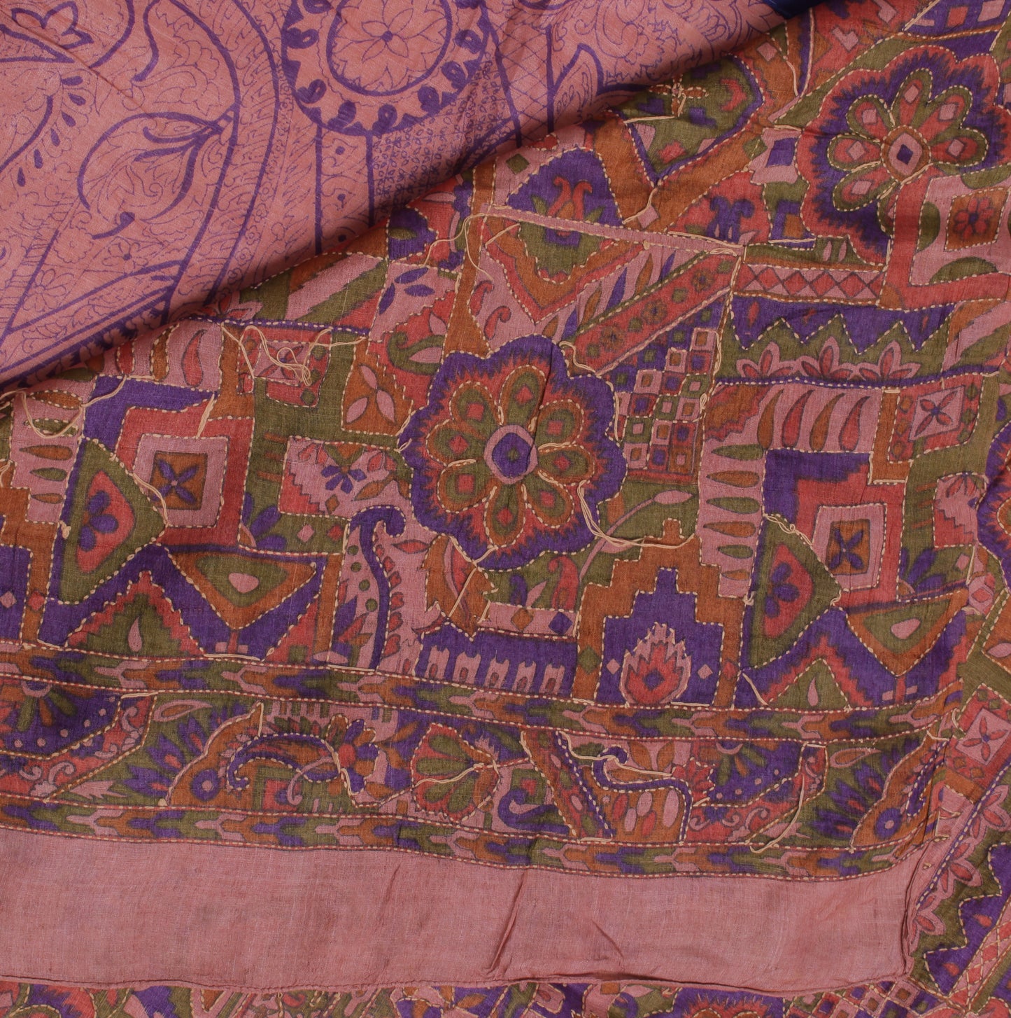 Sushila Vintage Mauve Saree 100% Pure Silk Printed Floral Sari Craft Fabric