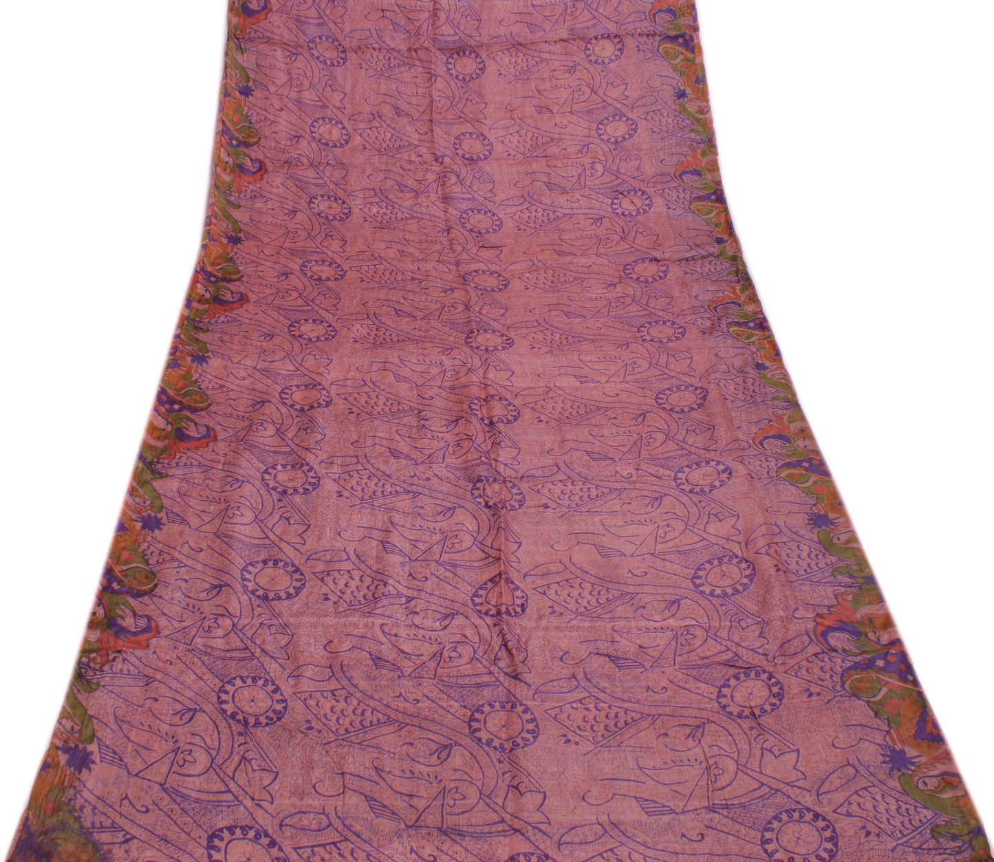 Sushila Vintage Mauve Saree 100% Pure Silk Printed Floral Sari Craft Fabric