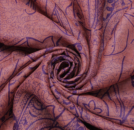 Sushila Vintage Mauve Saree 100% Pure Silk Printed Floral Sari Craft Fabric