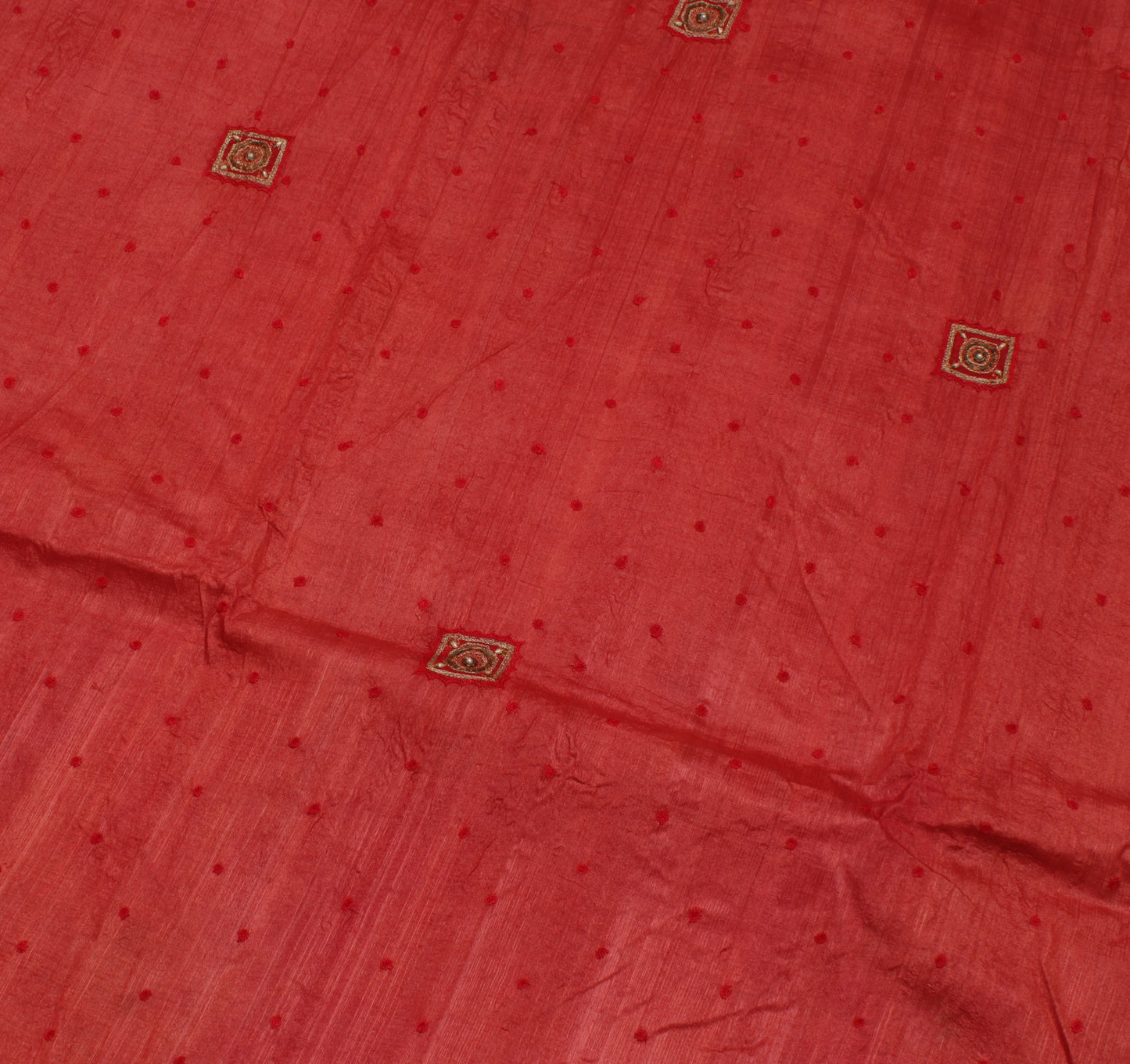 Sushila Vintage Red Saree 100% Pure Silk Embroidered Floral Sari Craft Fabric