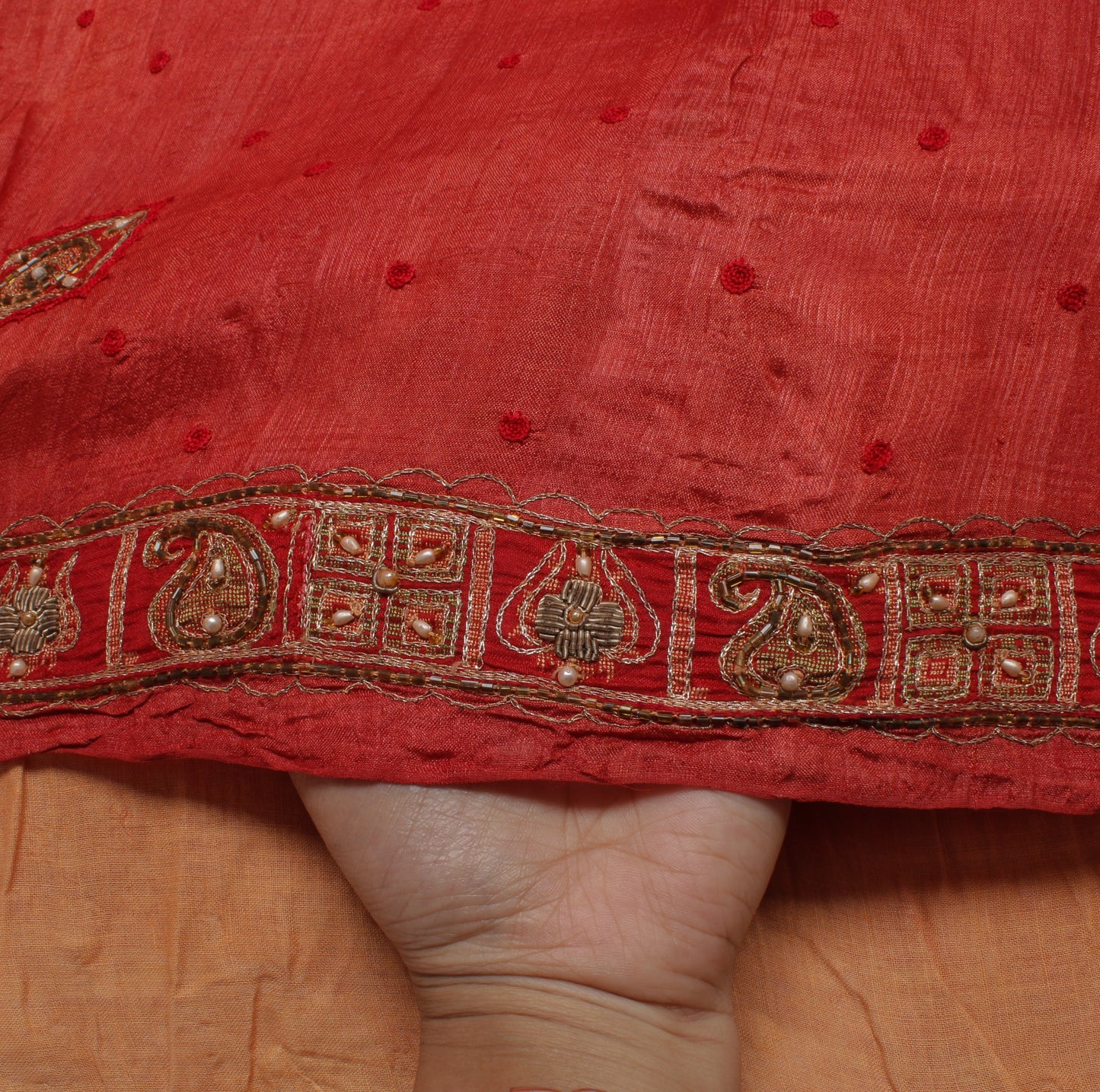 Sushila Vintage Red Saree 100% Pure Silk Embroidered Floral Sari Craft Fabric