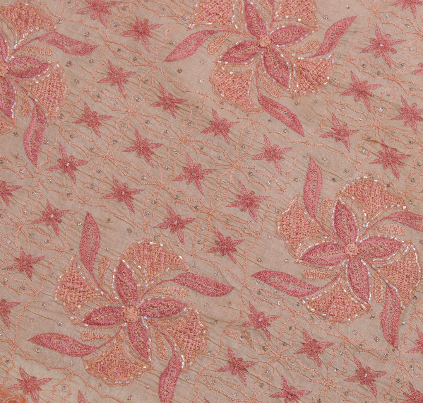 Sushila Vintage Peach Indian Saree 100% Pure Silk Embroidered Floral Sari Fabric