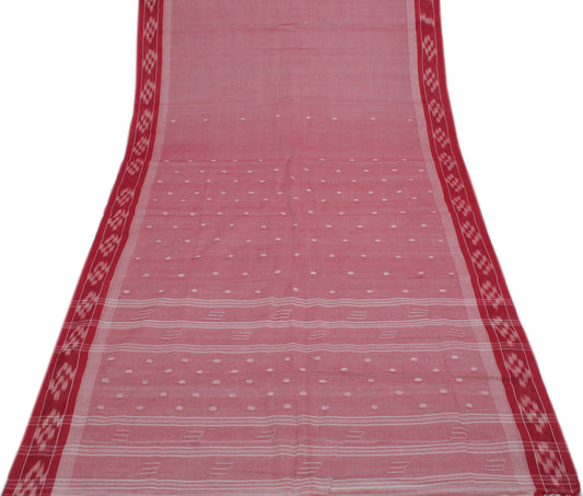 Sushila Vintage Maroon Indian Saree 100% Pure Cotton Woven Sari Craft Fabric