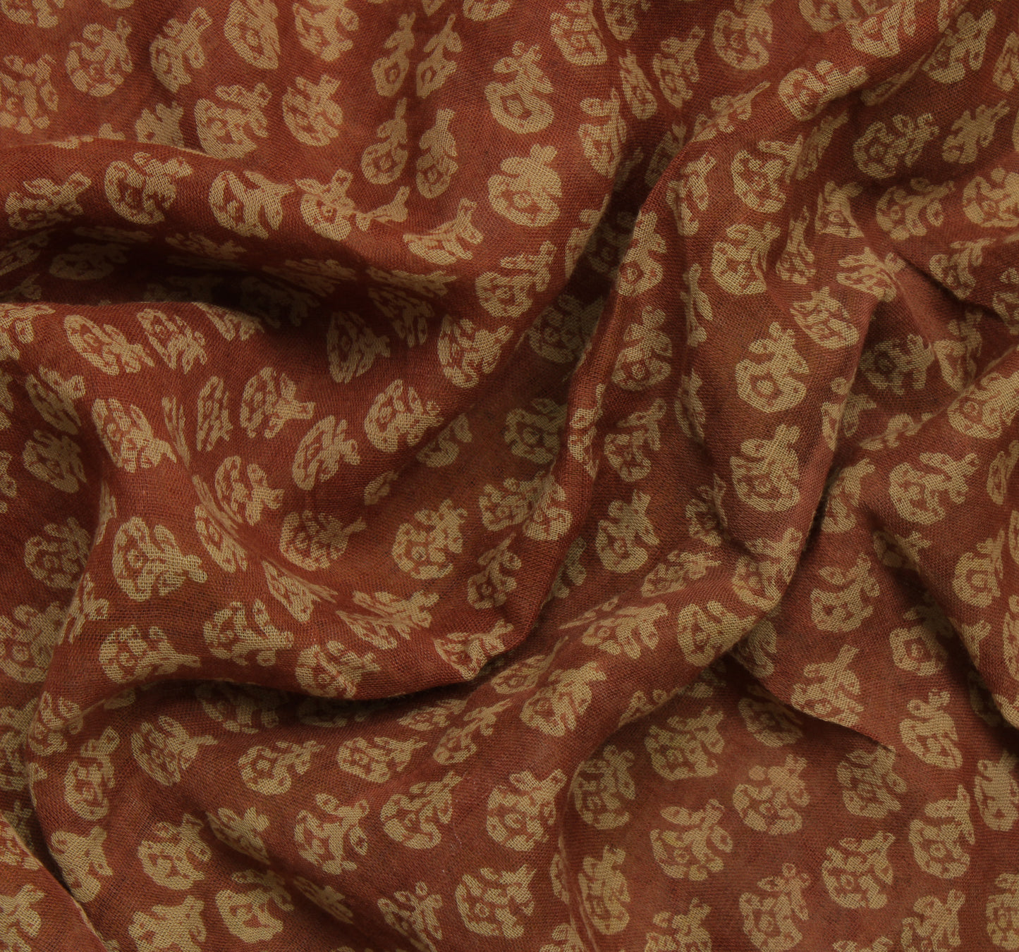 Sushila Vintage Brown Indian Saree Pure Cotton Printed Floral Sari Craft Fabric