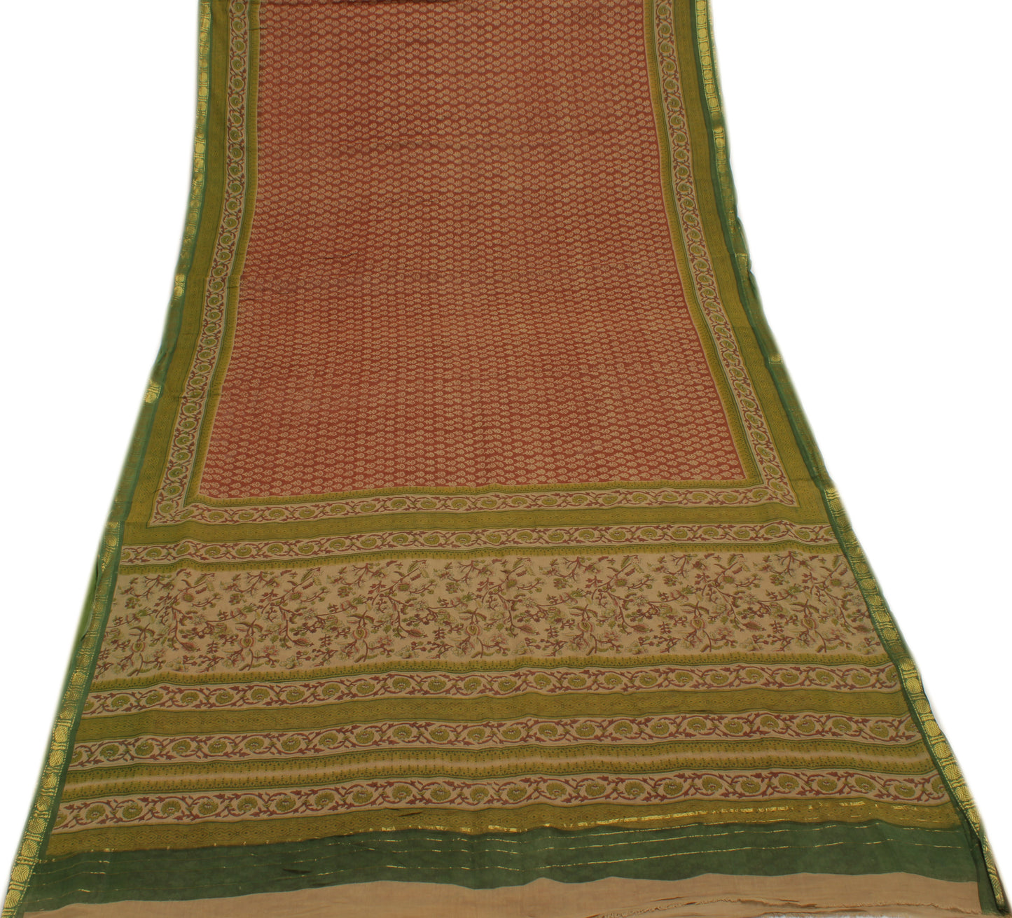 Sushila Vintage Brown Indian Saree Pure Cotton Printed Floral Sari Craft Fabric