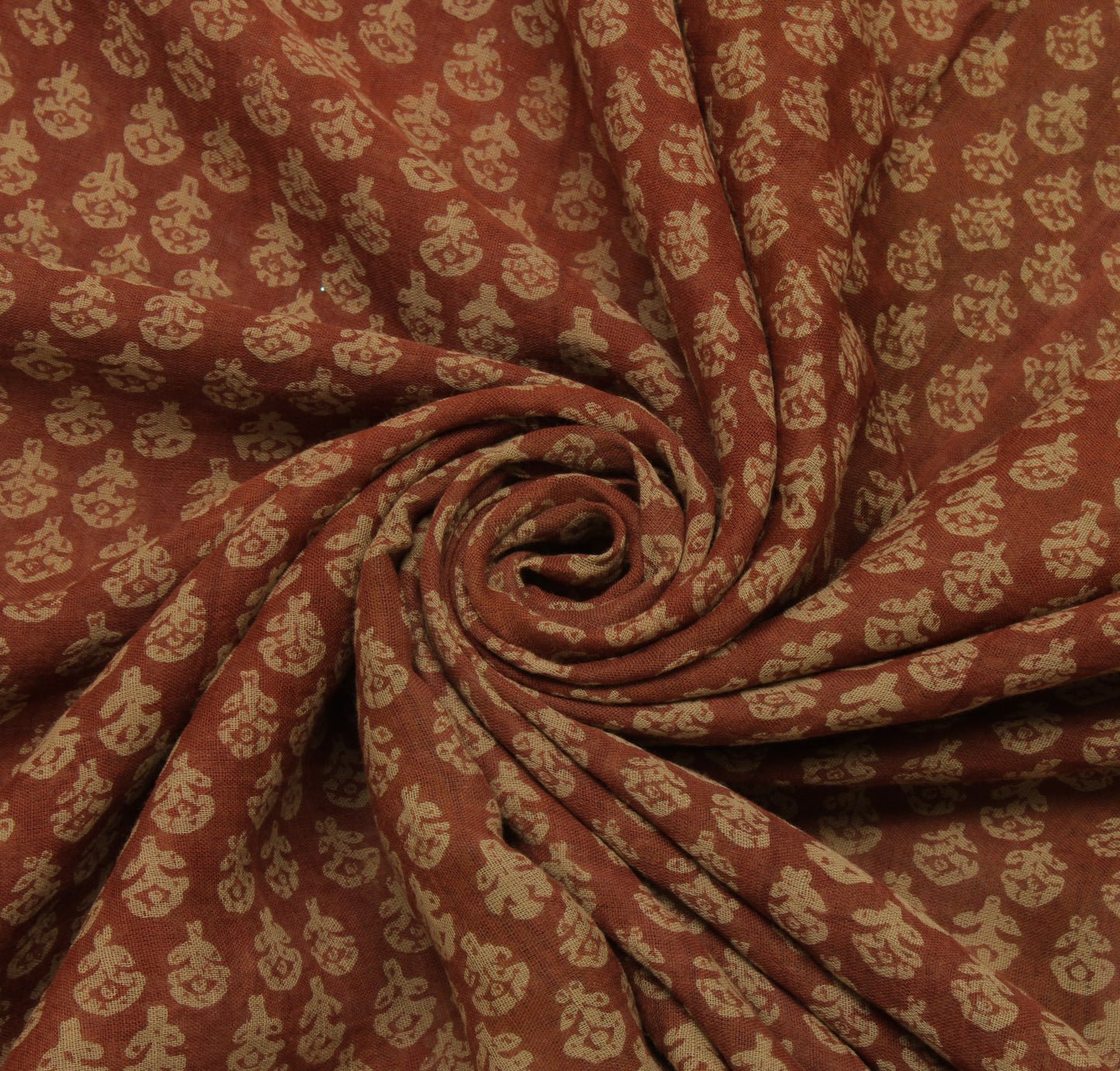 Sushila Vintage Brown Indian Saree Pure Cotton Printed Floral Sari Craft Fabric