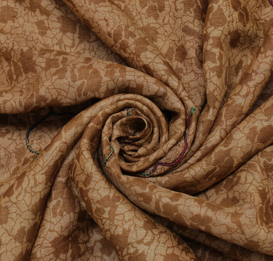 Sushila Vintage Light Brown Saree 100% Pure Silk Printed Floral Sari Fabric