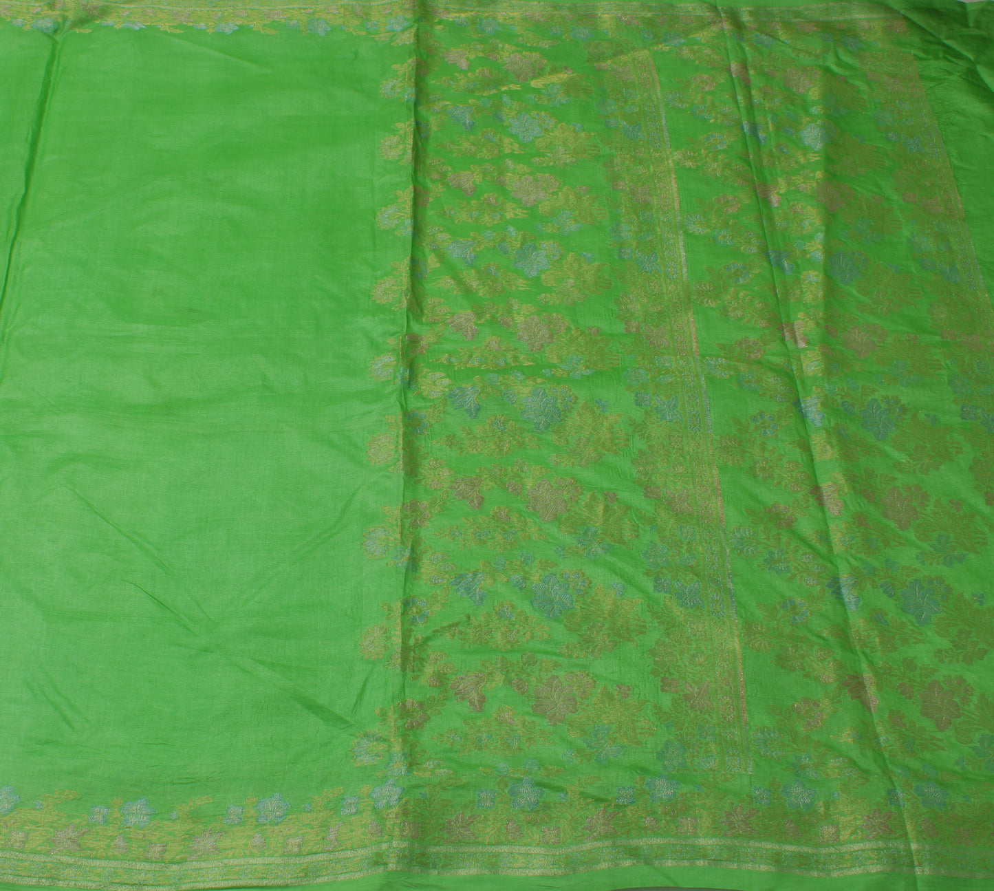 Sushila Vintage Green Saree 100% Pure Silk Woven Floral Sari Craft 5 Yard Fabric