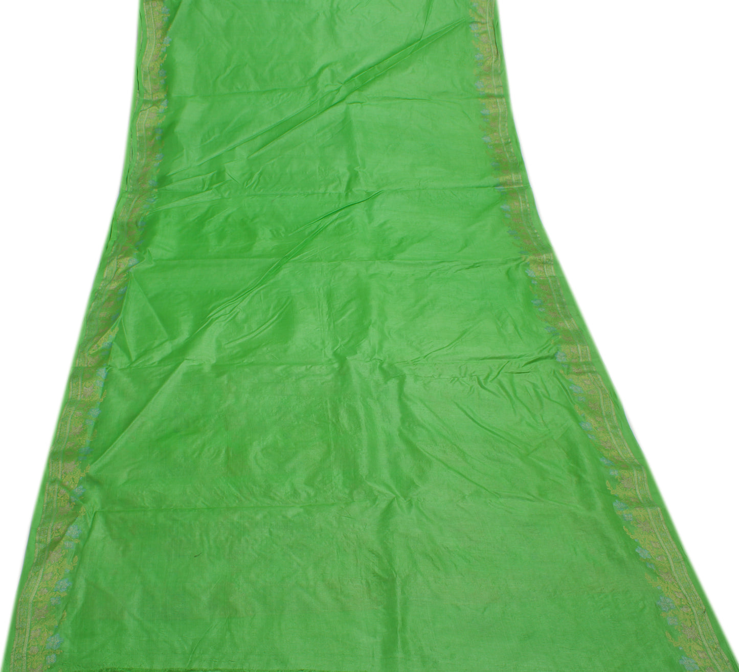 Sushila Vintage Green Saree 100% Pure Silk Woven Floral Sari Craft 5 Yard Fabric