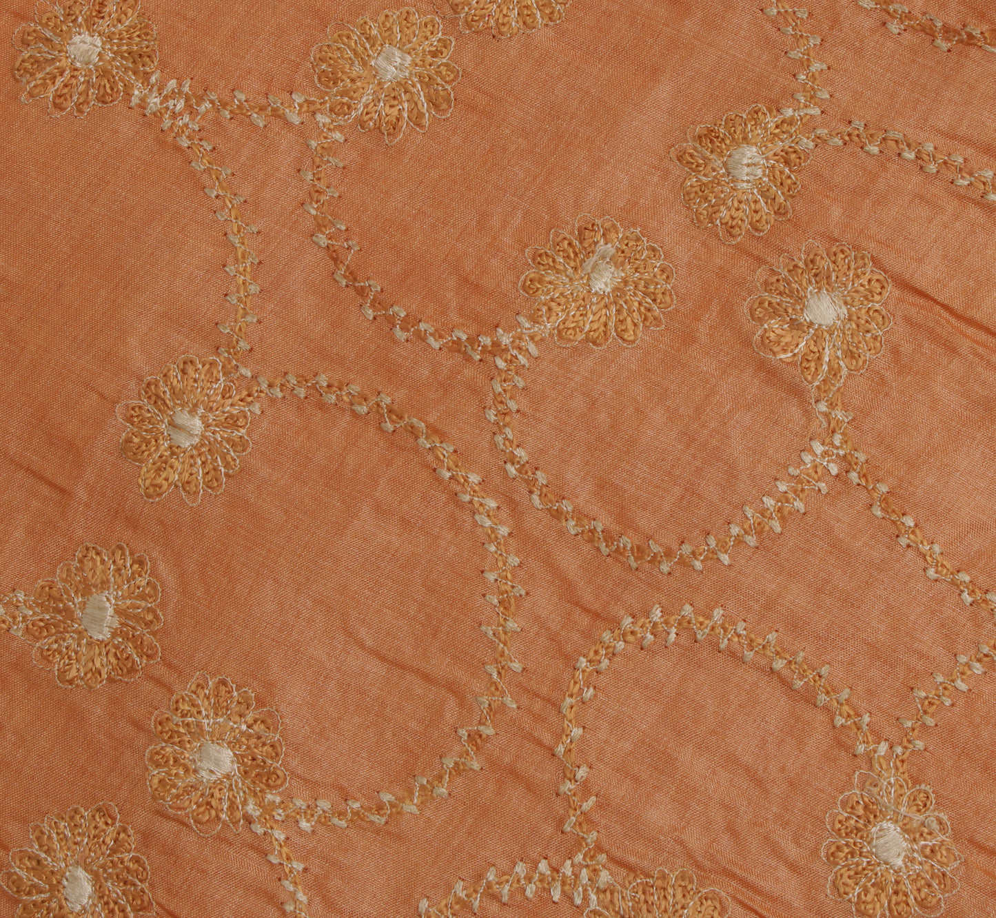 Sushila Vintage Peach Saree 100% Pure Silk Embroidered Floral Sari Craft Fabric