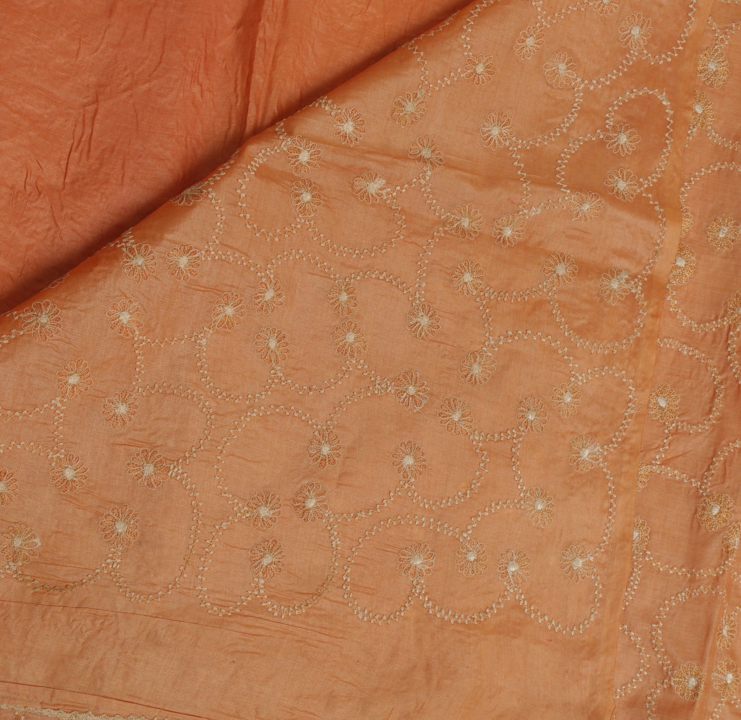 Sushila Vintage Peach Saree 100% Pure Silk Embroidered Floral Sari Craft Fabric