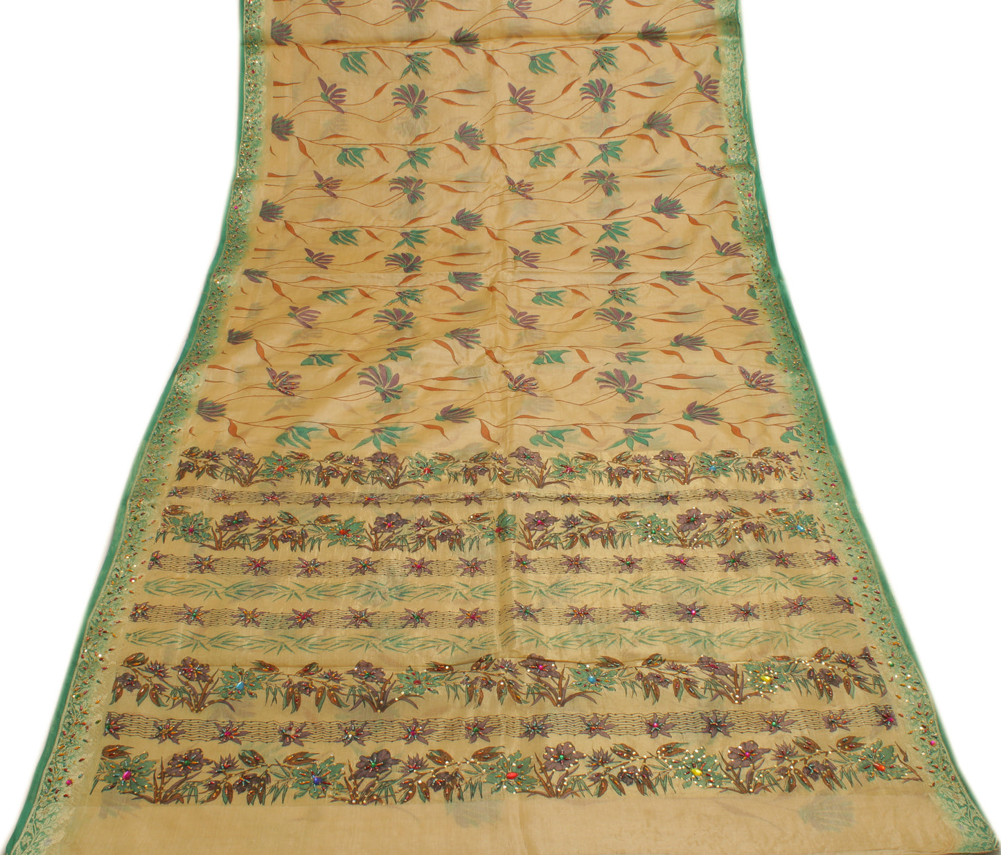 Sushila Vintage Cream Saree Pure Silk Woven & Woven Floral Sari Craft Fabric