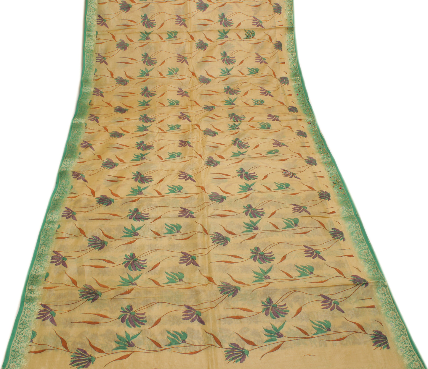 Sushila Vintage Cream Saree Pure Silk Woven & Woven Floral Sari Craft Fabric