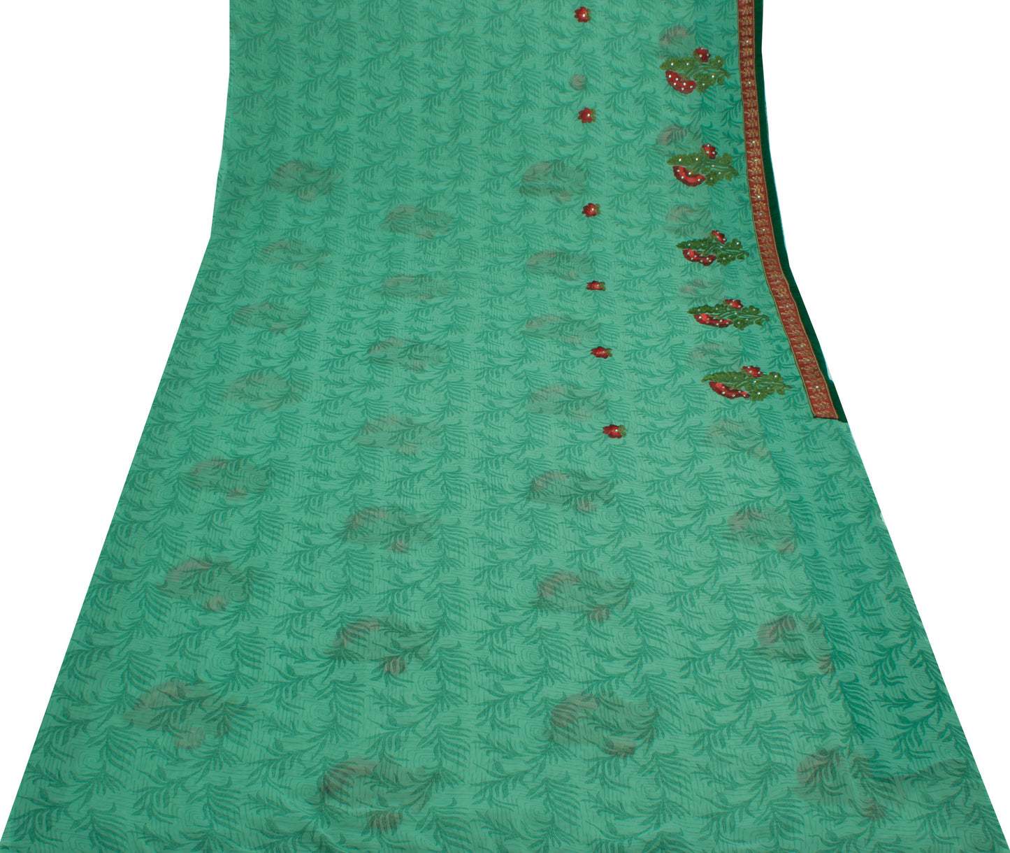 Sushila Vintage Green Saree Blend Georgette Silk Printed & Embroidered Fabric