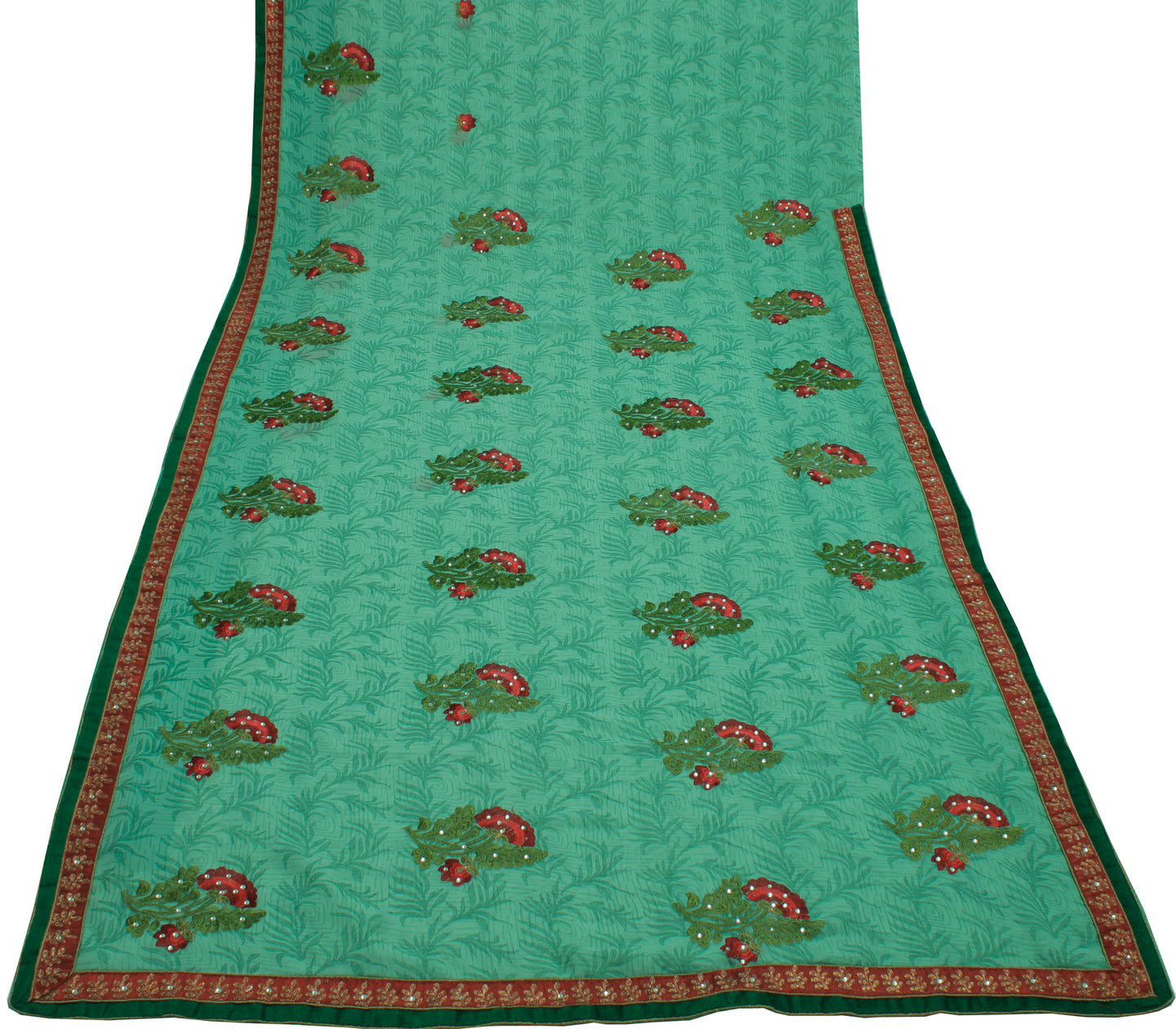 Sushila Vintage Green Saree Blend Georgette Silk Printed & Embroidered Fabric