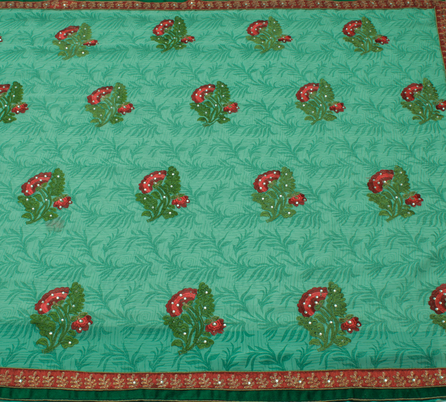 Sushila Vintage Green Saree Blend Georgette Silk Printed & Embroidered Fabric