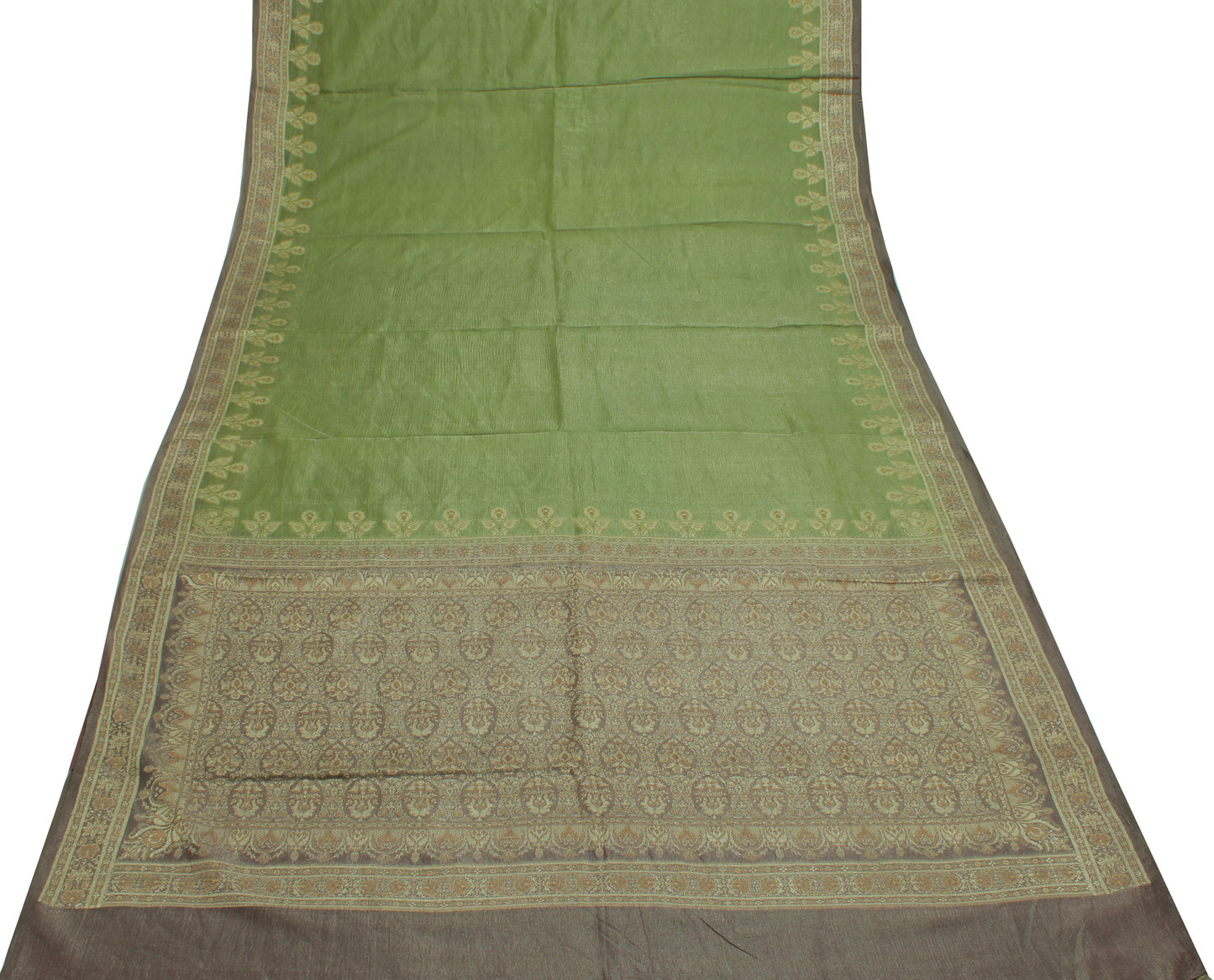 Sushila Vintage Green Indian Saree Pure Georgette Silk Woven Floral Sari Fabric