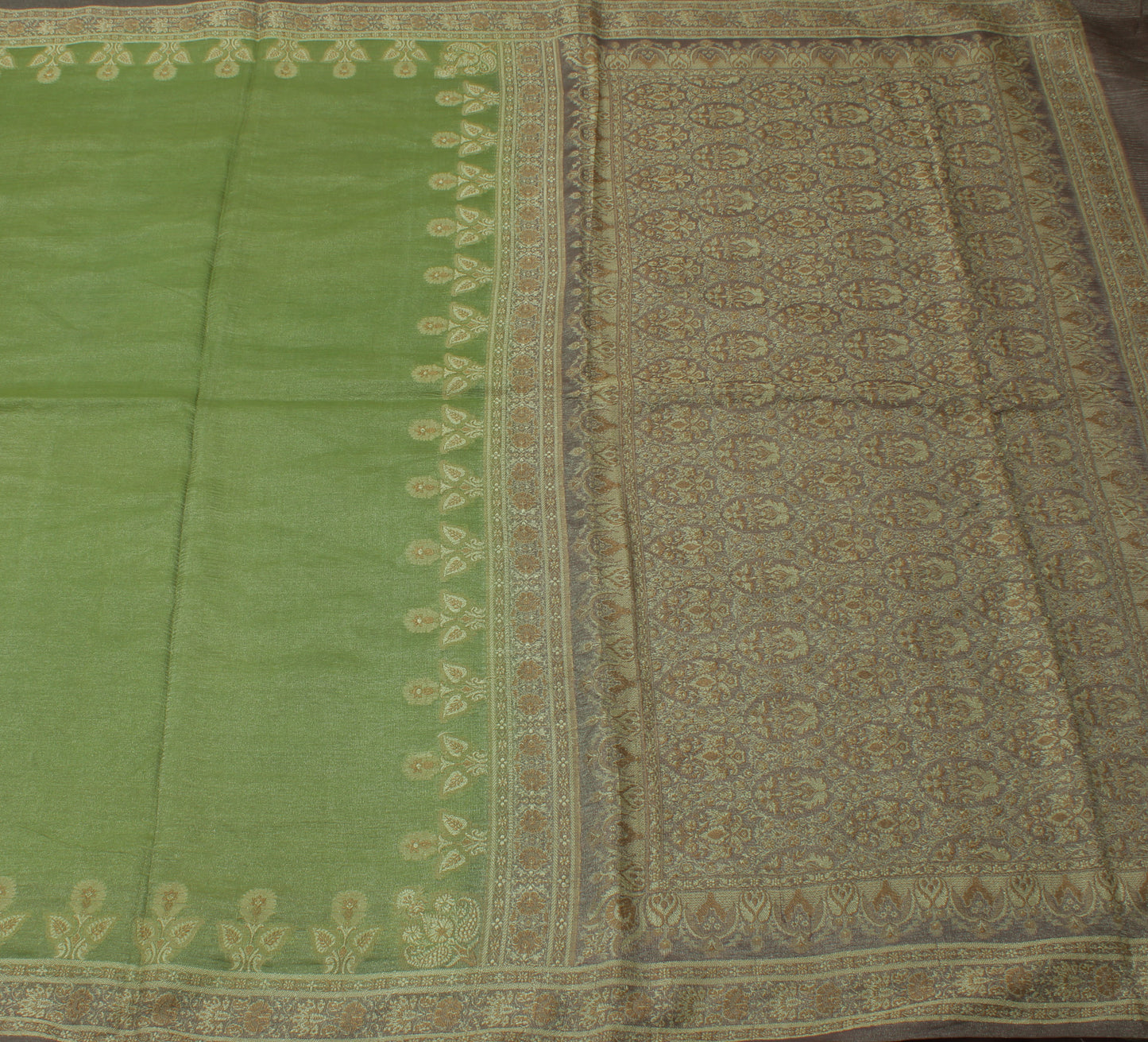 Sushila Vintage Green Indian Saree Pure Georgette Silk Woven Floral Sari Fabric