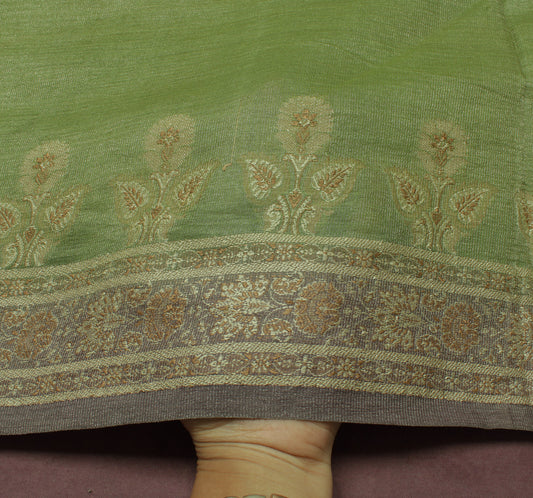 Sushila Vintage Green Indian Saree Pure Georgette Silk Woven Floral Sari Fabric