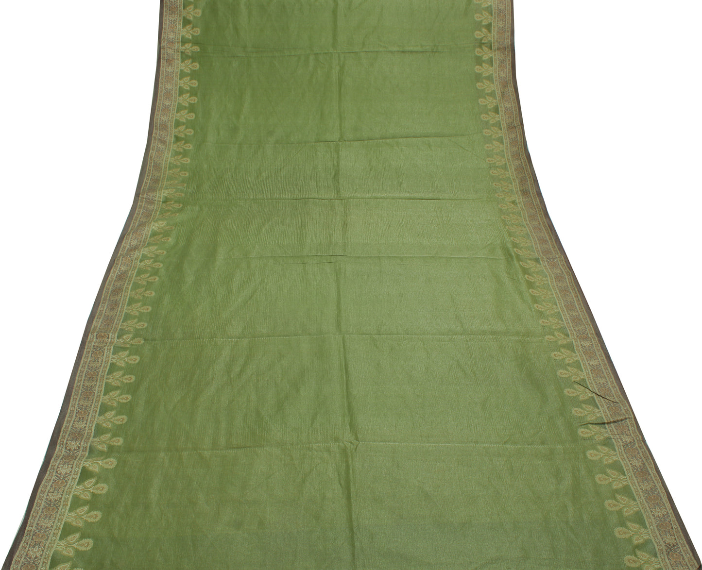 Sushila Vintage Green Indian Saree Pure Georgette Silk Woven Floral Sari Fabric