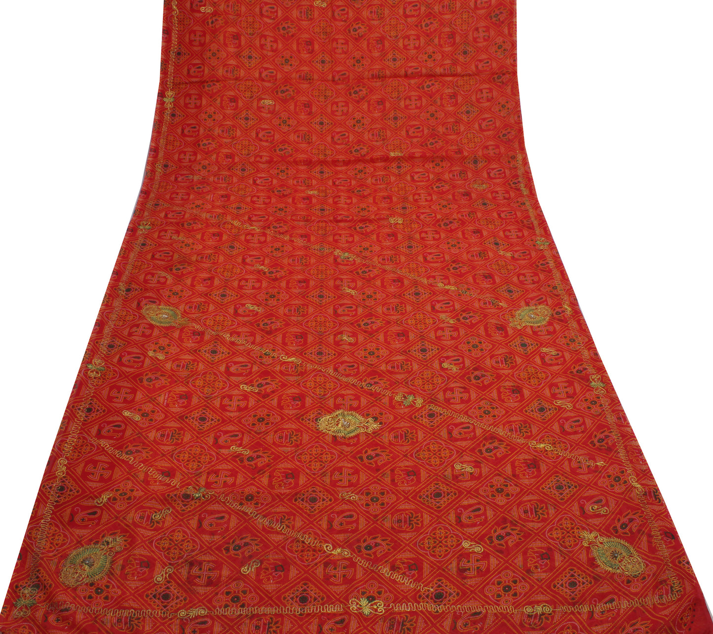 Sushila Vintage Red Saree Blend Georgette Silk Printed Abstract Sari Fabric