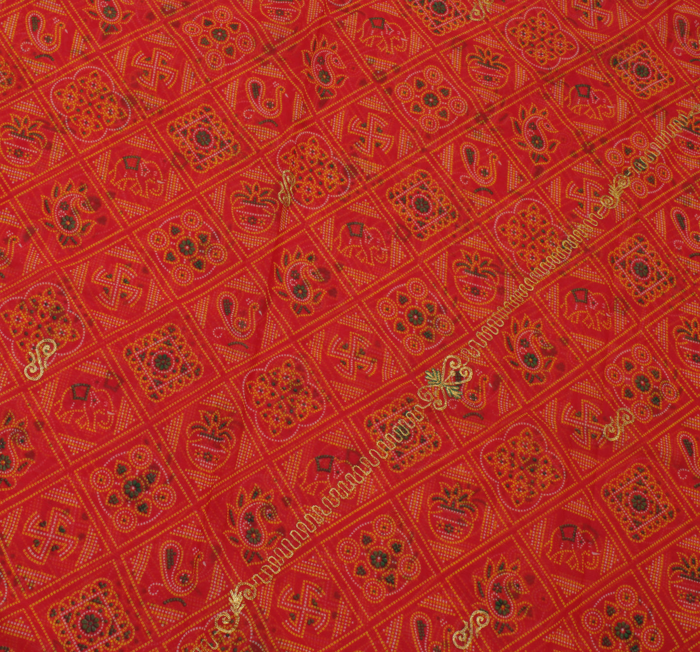 Sushila Vintage Red Saree Blend Georgette Silk Printed Abstract Sari Fabric