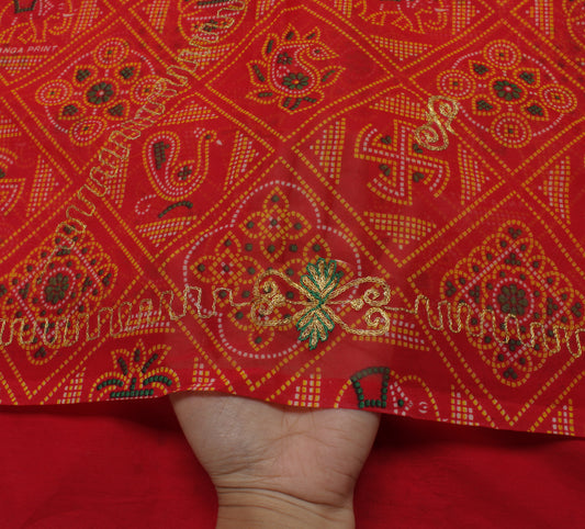 Sushila Vintage Red Saree Blend Georgette Silk Printed Abstract Sari Fabric