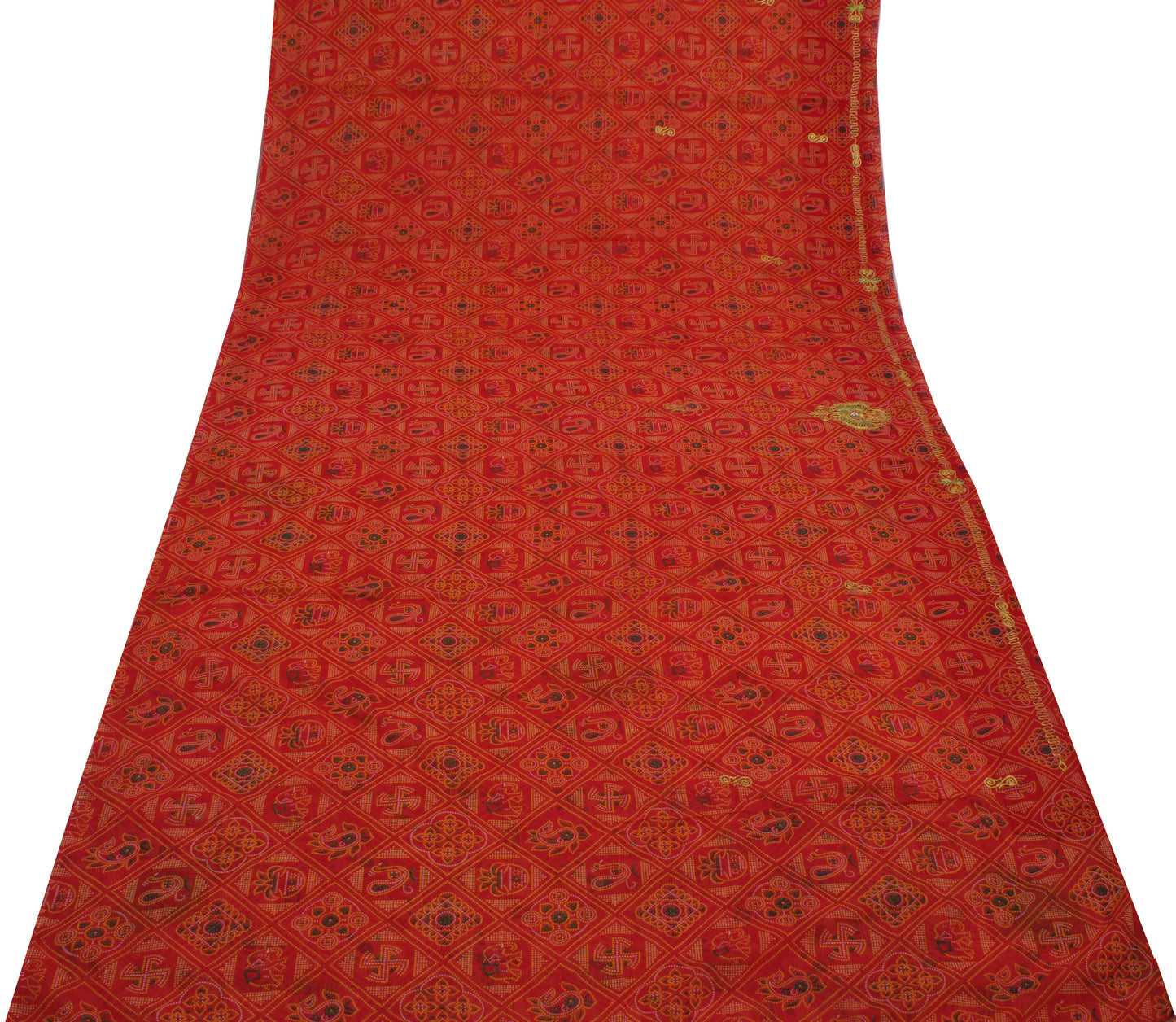 Sushila Vintage Red Saree Blend Georgette Silk Printed Abstract Sari Fabric