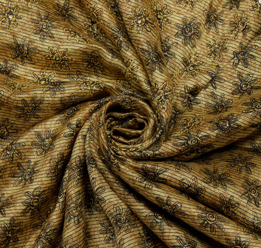 Sushila Vintage Light Brown Saree Pure Silk Hand Embroidered Kantha Sari Fabric