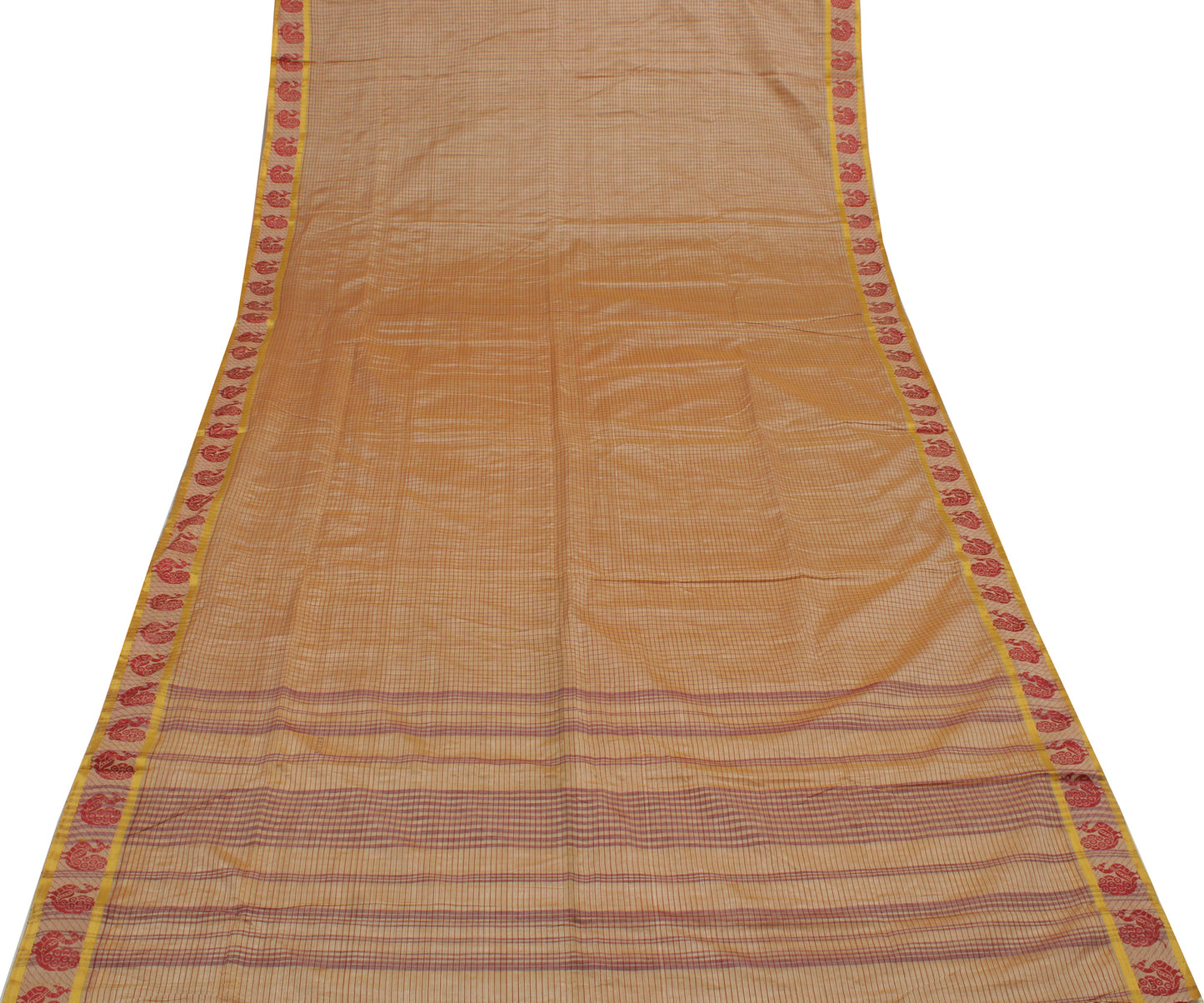 Sushila Vintage Brown Indian Saree 100% Pure Cotton Woven Peacock Sari Fabric