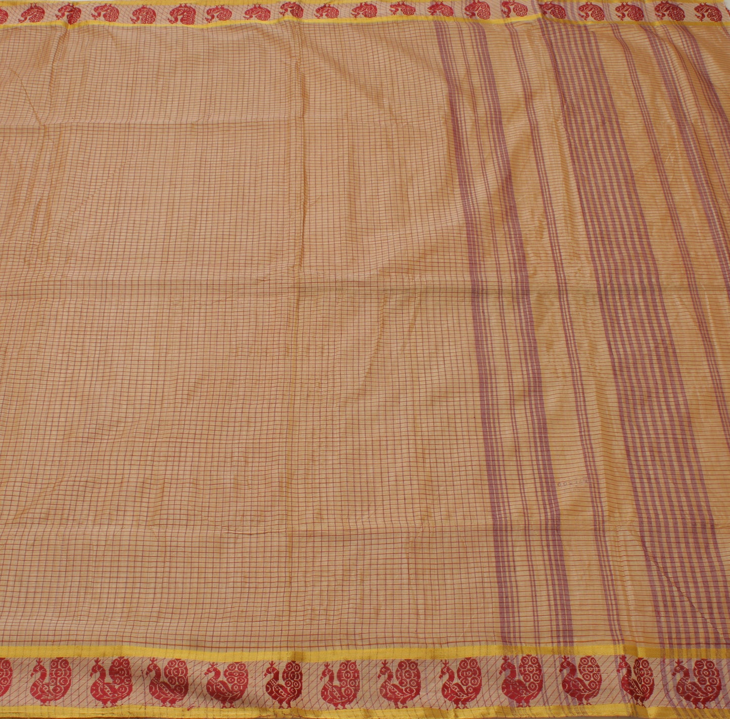 Sushila Vintage Brown Indian Saree 100% Pure Cotton Woven Peacock Sari Fabric