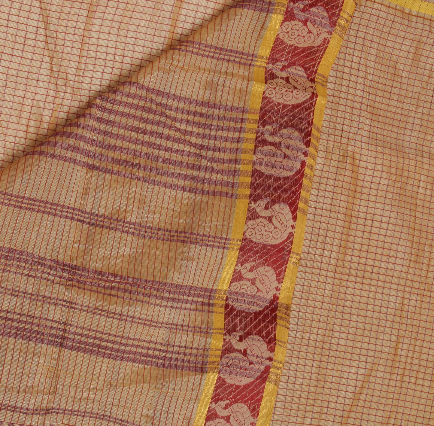 Sushila Vintage Brown Indian Saree 100% Pure Cotton Woven Peacock Sari Fabric