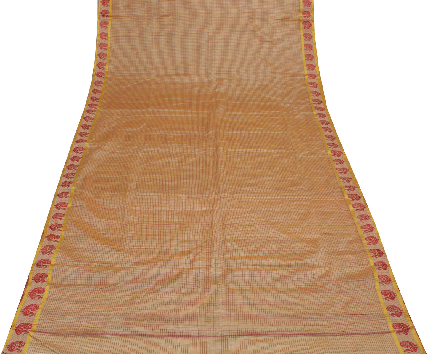 Sushila Vintage Brown Indian Saree 100% Pure Cotton Woven Peacock Sari Fabric