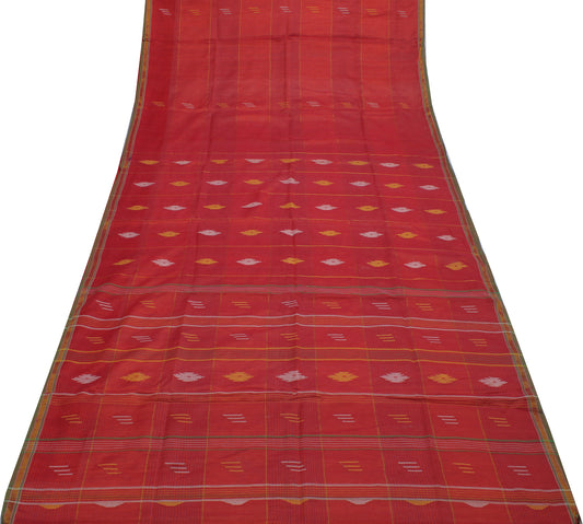 Sushila Vintage Peach Indian Saree 100% Pure Cotton Woven Craft Sari Fabric