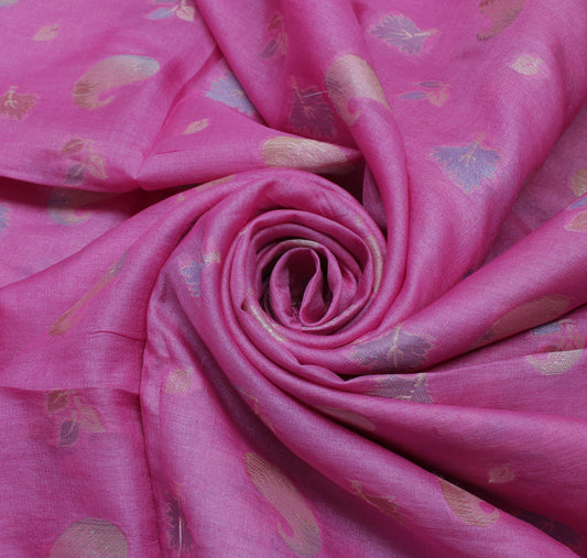 Sushila Vintage Pink Saree 100% Pure Silk Woven Paisley Sari Craft Decor Fabric