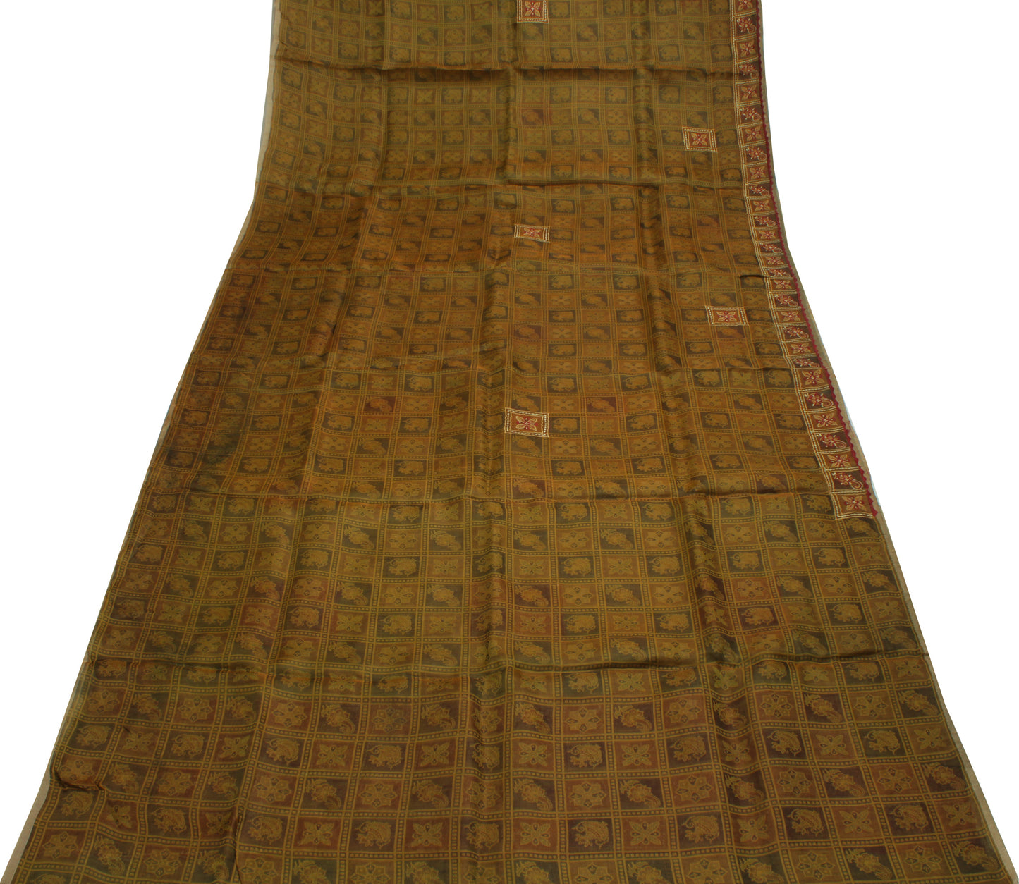 Sushila Vintage Green Saree Pure Silk Woven & Embroidered Floral Sari Fabric