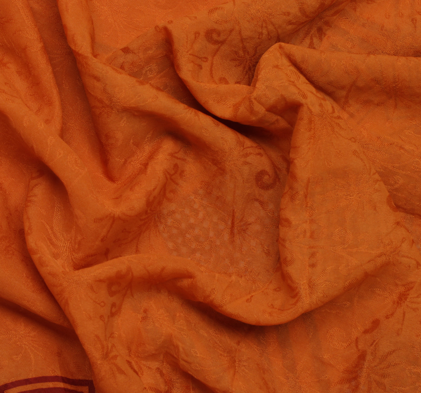 Sushila Vintage Orange Saree Pure Georgette Silk Self Woven Abstract Sari Fabric