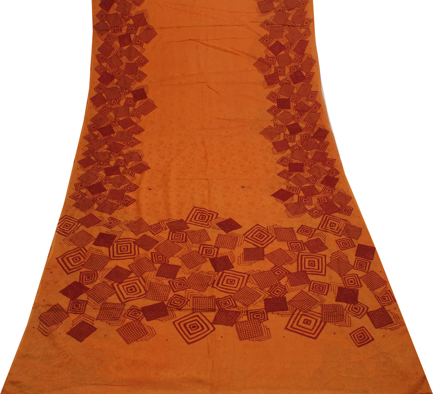 Sushila Vintage Orange Saree Pure Georgette Silk Self Woven Abstract Sari Fabric