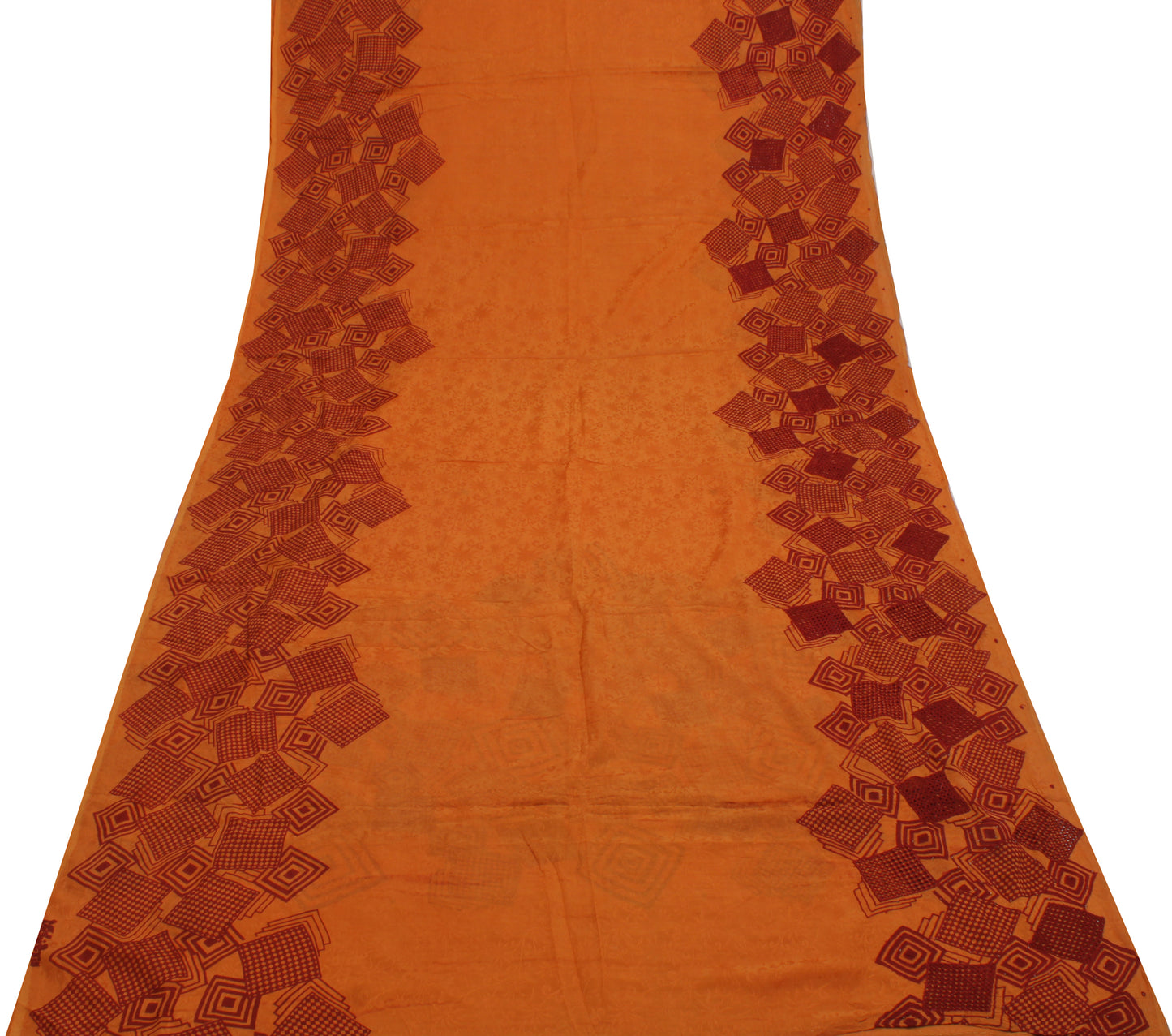 Sushila Vintage Orange Saree Pure Georgette Silk Self Woven Abstract Sari Fabric