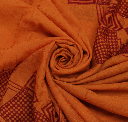 Sushila Vintage Orange Saree Pure Georgette Silk Self Woven Abstract Sari Fabric